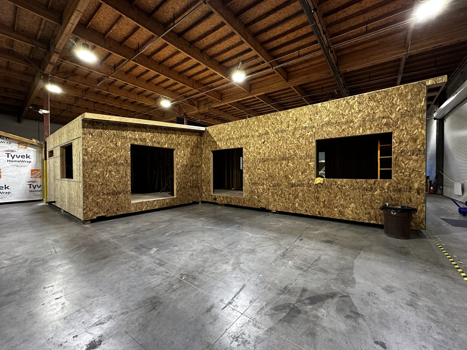 Framed walls of a Framework First ADU under construction on the Salinas factory floor